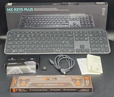 Logitech MX Keys Advanced Illuminated Keyboard (Graphite) + ESC Flip Pro Stand - Image 1 of 4