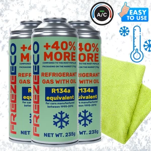 R12/R134a FreezeEco 3x 2in1 replacement A/C refrigerant with oil seala - Picture 1 of 5