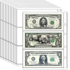 10 Sheets 3 Pockets Paper Money Collection Pages Currency Sleeves Album Pages - Picture 1 of 5