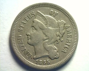 1865 THREE CENT NICKEL EXTRA FINE XF EXTREMELY FINE EF NICE ORIGINAL COIN - Picture 1 of 2