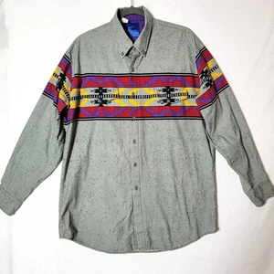 Roper Mens Western Shirt XL Button Down Long Sleeve Aztec Design Grey VTG USA - Picture 1 of 14