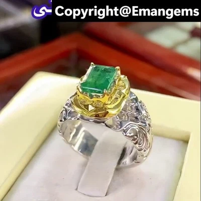 Anillo Esmeralda Zambia Natural Plata de Ley 925 - Regalo de Piedras Preciosas Verdes Genuinas Foto 1 de 4