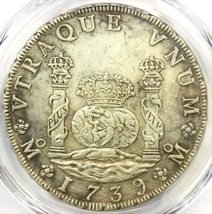 1739 Mexico Pillar Dollar 8 Reales Silver Coin (8R) - Certified PCGS AU Details - Picture 1 of 4