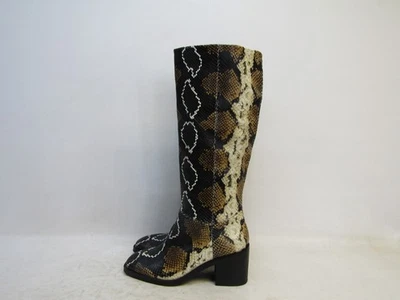 Botas hasta la rodilla Crown Vintage para mujer talla 9 M de cuero negro con estampado de piel de serpiente Foto 1 de 4