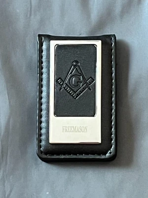 Masonic Leather Money Clip Square Compass Freemason Silver Color Boxed NEW! - Image 1 of 3