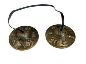 Brass Tingsha Bell with Lucky Symbols for Meditation (Tibetan Cymbals) - Picture 1 of 4