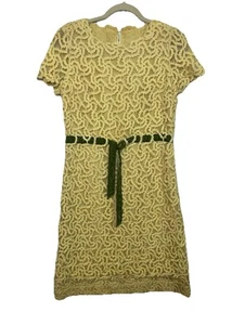 Vintage 60er Castilho Couture handgehäkelt & Seide gefüttert gelb Ösen Spitze Kleid M - Bild 1 von 23