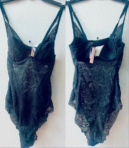 VICTORIAS SECRET BLACK LACE UNDERWIRE BODYSUIT LINGERIE WOMENS XS~NWT - Picture 1 of 7