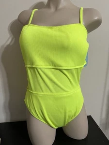 Womens Bathing Suit One Piece Neon Green Side Key Hole Size Large NWT - Picture 1 of 5