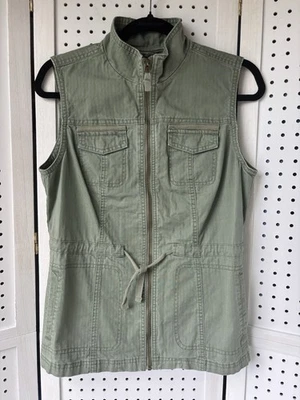 Chaleco utilitario de algodón Merona verde caqui con cremallera completa cordón para mujer pequeño Foto 1 de 4