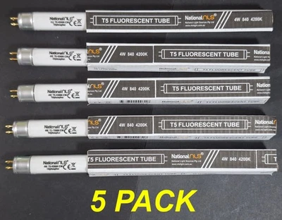 5 x 4W T5 Mini Fluorescent Tubes Lamps 4200K Cool White 150mm - Image 1 of 3