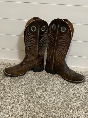 Ariat Mujer Talla 6.5 Marrón Envejecido Detalles Multicolores Bota Vaquera Occidental Foto 1 de 4