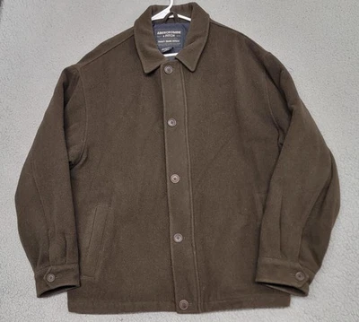 Abercrombie Fitch Jacket Mens XL Brown Wool Blend Quilt Lined Button Zip Coat - Image 1 of 4