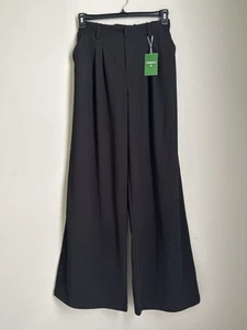 Halara Pants Wide Leg Women Medium Tall Black Pleated Texture Pull On High Waist - Picture 1 of 11