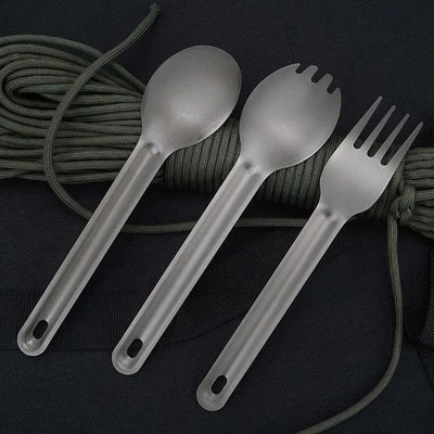Titanium Spoon Fork Set Lightweight Eating Utensils for Outdoor Enthusiasts - Image 1 of 4