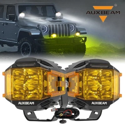 AUXBEAM 4" LED Pods Luces puntuales de conducción Luces de doble cara + Cubierta ámbar para Jeep Foto 1 de 4