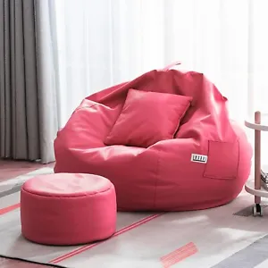 Pink Bean Bag Chair Cover with Footrest Cover Without Beans faux Leather XXXL - Picture 1 of 4