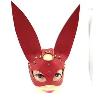 Real Leather Bunny Face Mask Cosplay Custom Red Made In The USA - Picture 1 of 5