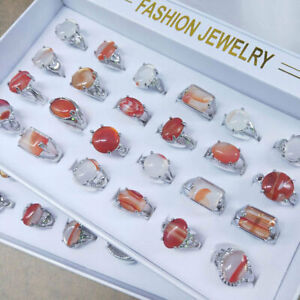 Wholesale Mixed Red Agate Lots 24pcs Charm Natural Stone Silver P Lady's Rings