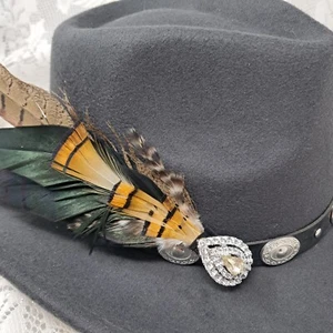 Feather Fedora Hat Rhinestone Band Dressy Occasion Party Hat - Picture 1 of 5
