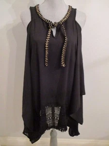 NEW CASTING SMALL BLACK COLD SHOULDER ASYMMETRICAL DOLMAN TOP/BLOUSE $188.00 - Picture 1 of 10
