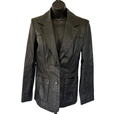 Chaqueta Blazer De Colección Newport News y2k Cuero Talla 6 Euro Ajustada Carrera Oficina Negra Foto 1 de 4