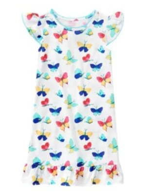 New Gymboree Girl Summer Butterfly Ruffle Nightgown Sleep Dress Pajama M 7-8 - Image 1 of 3