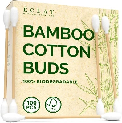 ECLAT 100x Bambus Baumwollknospen Natural Zero Waste Make-up ECO 100 % biologisch abbaubar Ohrhörer