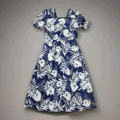 Vintage Lanz Originals Midi Cotton Dress Blue Floral Button Down Back, Size 12 - Image 1 of 4