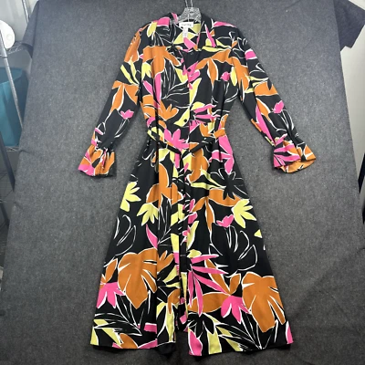 Vestido Joseph Ribkoff Para Mujer 12 Negro Rosa Naranja Estampado Tropical Camisa Botón Foto 1 de 4