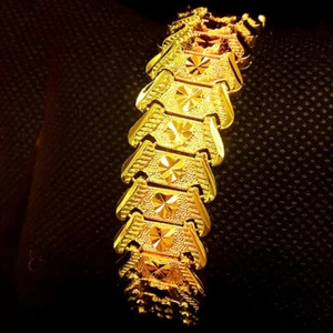 18k Gold Filled Over Silver Mens Large 8.5" Heart Link Bracelet w Gift Pkg D723 - Picture 1 of 5