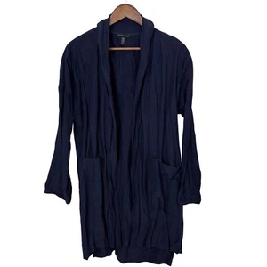 EILEEN FISHER Organic Cotton Nylon Jacket Cardigan Open XS Navy Blue Lagenlook - Picture 1 of 13