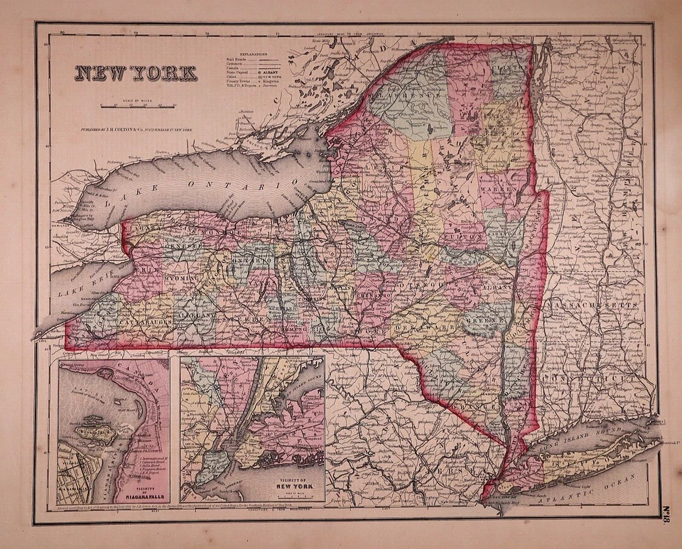 Mapa 1855 ~ Estado de Nueva York ~ Auténtico Mapa Atlas de Colton (15x17) - #009 Foto 1 de 1