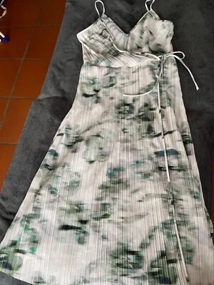 Kleid lang H&M L 40 42 grün beige grau Wickelkleid Trägerkleid neu super schick - Bild 1 von 4