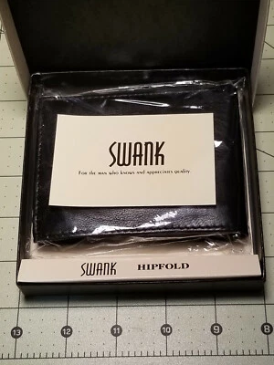 Swank Men's leather hipfold wallet new in box, black - Image 1 of 4
