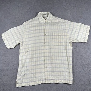 Indigo Palmen Shirt Medium M gelb kariert 100 % irisches Leinen geknöpft Tasche Herren - Bild 1 von 13