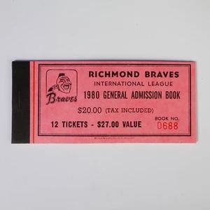 VINTAGE Richmond BRAVES UNUSED TICKETS FROM 1980 General Admission Book - Picture 1 of 4