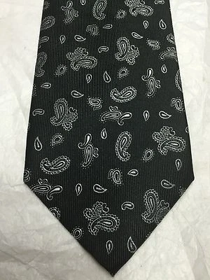 ROUNDTREE & YORKE CORBATA HOMBRE NEGRA CON PAISLEY BLANCO 4 X 60 NUEVA CON ETIQUETAS Foto 1 de 4