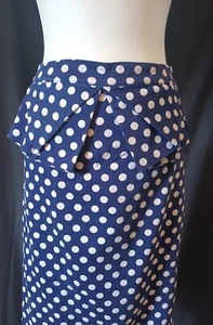 Blue And White Polka Dot Wiggle Skirt With Origami Peplum Size 12 - Picture 1 of 6