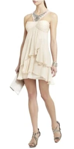 NWT BCBG MAXAZRIA JOYCE RHINESTONE DETAILS RUFFLE FIT & FLATE DRESS SZ 10 - Picture 1 of 11