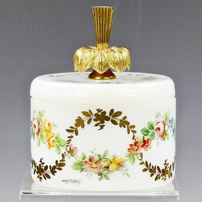 Antique French opaline glass Trinket Vanity Box R.Noirot gilded bronze stopper - Image 1 of 4