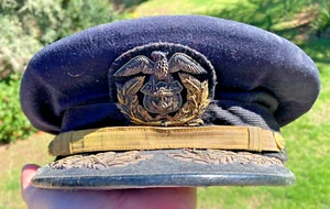 WW2 US Navy Merchant Marine Service Captain Officer's Visor Hat Cap Original - Picture 1 of 10