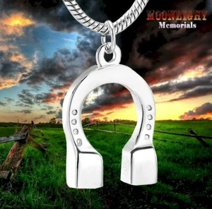 New Horseshoe Crystal Horse Urn Cremation Pendant Ashes Holder Memorial Necklace - Picture 1 of 3