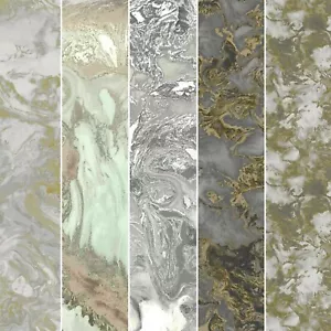 Papel pintado mármol líquido Debona brillo metálico oro gris carbón blanco - Imagen 1 de 9