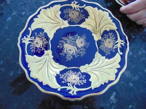 GERMAN EAHL WEIMAR KOBALT ELEGANT GOLD STRIPED & COBALT DISH. 9 1/2" DIA. - Picture 1 of 3