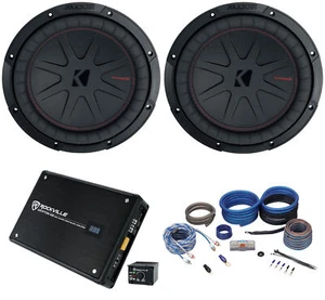 (2) Kicker 48CWR104 COMPR10 10" 1600 Watt Subwoofers+Mono Amplifier+Amp Kit - Picture 1 of 12