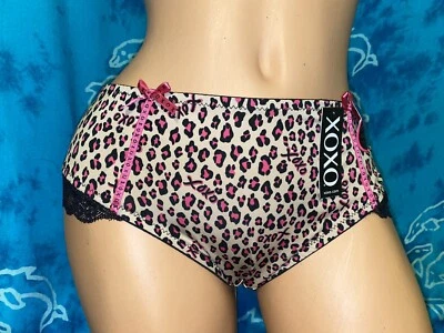 NWT XOXO Sheer Black & Pink Lace Leopard Print  Sexy Cheeky Bikini Panties 1X - Image 1 of 4