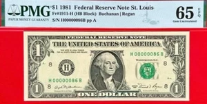 US 1$ 1981 Low 2 digit serial number 00000086 PMG 65 EPQ - Picture 1 of 2