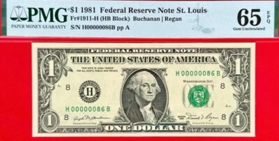 US 1$ 1981 Low 2 digit serial number 00000086 PMG 65 EPQ - Image 1 of 2