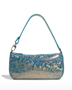 Beautiful! BY FAR Rachel Hologram Leather Shoulder Bag Disco Blue $420 - Picture 1 of 8